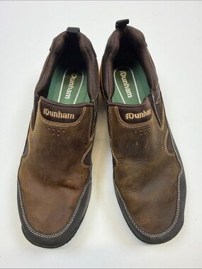 DUNHAM MENS BROWN LEATHER WATERPROOF SLIP ON WALKING SHOES SIZE 10